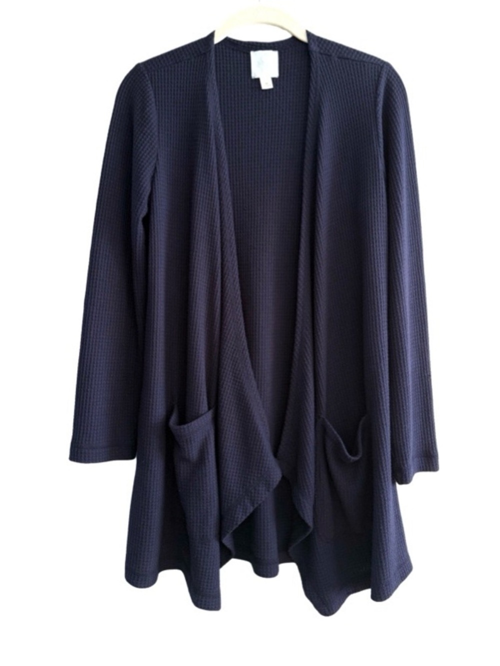 Sunday Long Line Cardigan Sweater Waffle Knit with Pockets Navy Blue Size XS